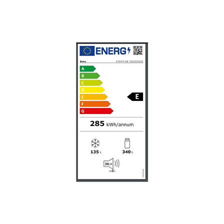 670475 Eb E Enerji Sınıfı 475 Litre No Frost Buzdolabı