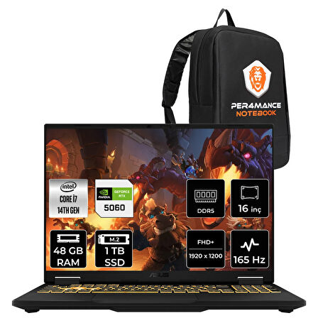Asus TUF F16 i7 14650HX 48GB 1TB SSD RTX5060/8GB 115W 165Hz 16'' WUXGA FDOS Gaming Laptop FX608JMR