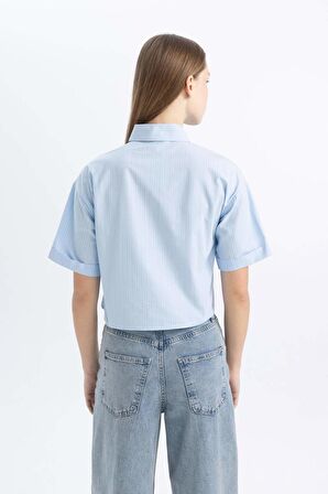 DeFacto Coool Oversize Fit Çizgili Kısa Kollu Poplin Gömlek C0740AX24SMBE759