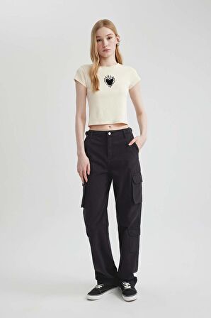 DeFacto Coool Straight Fit Gabardin Pantolon Kargo Cepli B7611AX24SPBK27