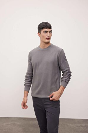 DeFacto Standart Fit Normal Kesim Pamuklu Bisiklet Yaka Triko Kazak A5181AX24AUGR308