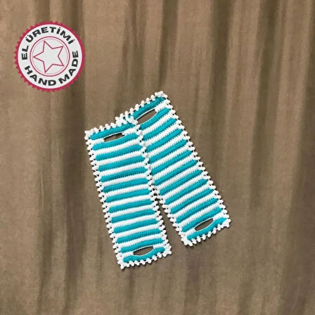 Uretti - Emine 9106 - 5038 El Örgüsü Çift Renkli 2’li Banyo Lifleri - Petrol Yeşili / Beyaz