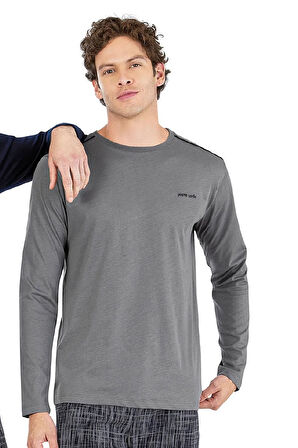 6065 Erkek Uzun Kollu Bisiklet Yaka Pijama Takımı-gri