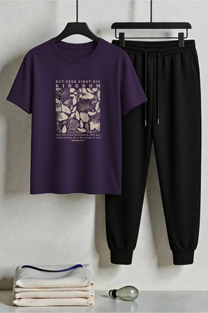 Unisex But Seek First His Kingdom Tasarım Baskılı Tişört - 2'li Eşofman Takımı