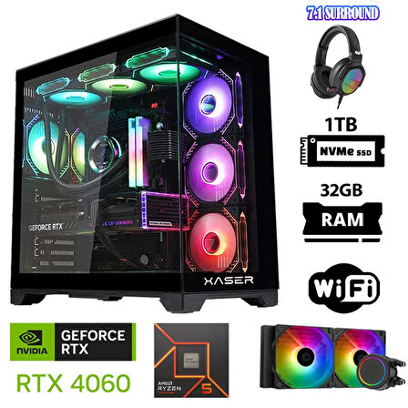 Xaser Delux X130 Ryzen 5 8400F 32GB DDR5 Ram 1TB M.2 NVMe SSD 8GB RTX4060 Sıvı Soğutmalı Oyuncu Bilgisayarı