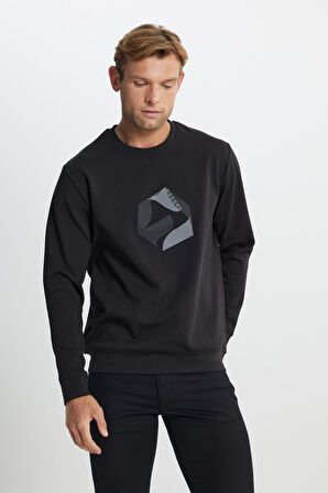Pamuklu Standart Fit Normal Kesim Bisiklet Yaka Baskılı Sweatshirt