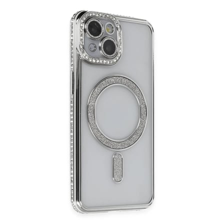 Apple iPhone 13 Kılıf Joke Simli Magneticsafe Kılıf - Gümüş