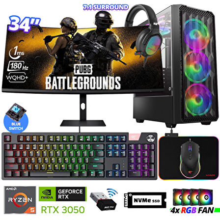 Xaser Delux X117 Ryzen 5 5600 32GB Ram 512GB M.2 NVMe SSD 6GB RTX3050 34" 180Hz Curved Oyuncu Bilgisayarı