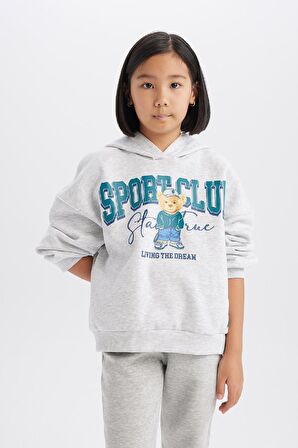 DeFacto Kız Çocuk Oversize Geniş Kalıp Kapüşonlu Baskılı Sweatshirt D4382A824WNGR379