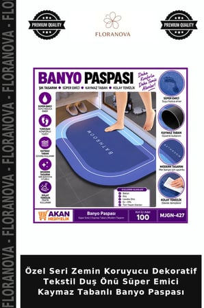 Özel Seri Zemin Koruyucu Dekoratif Tekstil Duş Önü Süper Emici Kaymaz Tabanlı Banyo Paspası