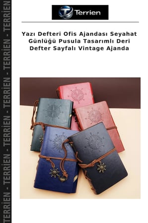 Yazı Defteri Ofis Ajandası Seyahat Günlüğü Pusula Tasarımlı Deri Defter Sayfalı Vintage Ajanda