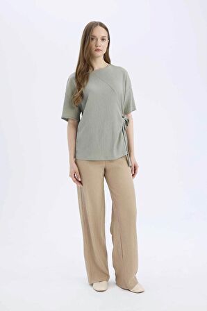 DeFacto 	Bürümcük Pantolon Wide Leg Geniş Bol Paça Esnek Belli C0200AX25SPBG773