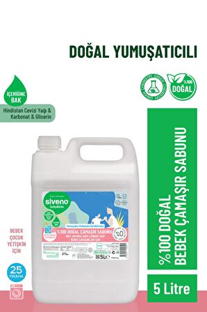 Siveno %100 Doğal Bebek Çamaşır Sabunu Kendinden Yumuşatıcılı Bitkisel Deterjan Vegan 5000 ml