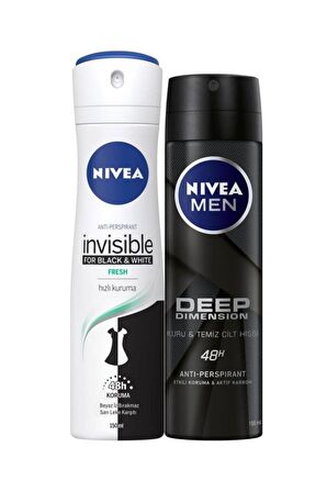 Nivea Men Erkek Sprey Deodorant Deep Dimension 150ml Ve Kadın Sprey Deodorant Black&white Fresh 150ml