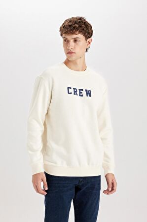 Relax Fit Bisiklet Yaka Baskılı Kalın Sweatshirt