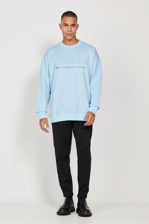 Oversize Bol Kesim Bisiklet Yaka Pamuklu Sweatshirt