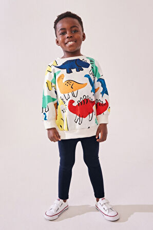 Next Baby Pamuklu Dinozor Desenli Uzun Kollu Sweatshirt Alt Üst Takım