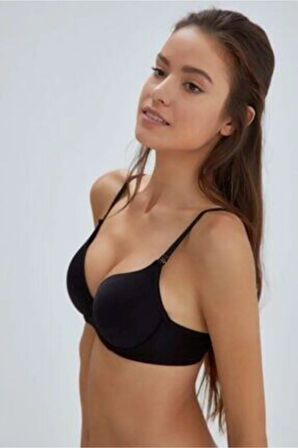 Kadın Siyah Rose Kulaklı Boş Cup Tek Sütyen