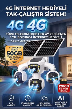 5 Kameralı Güneş Enerjili Kamera 18X Zoom Solar Panelli Profesyonel Dış Mekân Güvenlik Kamerası 50TT