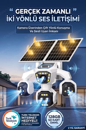 5 Kameralı Güneş Enerjili Kamera 18X Zoom Solar Panelli Profesyonel Dış Mekân Güvenlik Kamerası 50TT