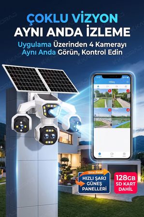 5 Kameralı Güneş Enerjili Kamera 18X Zoom Solar Panelli Profesyonel Dış Mekân Güvenlik Kamerası 50TT