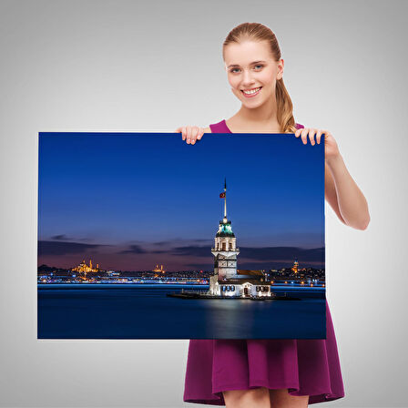 Kız Kulesi Gece Manzarası Dekoratif Kanvas Tablo-6502