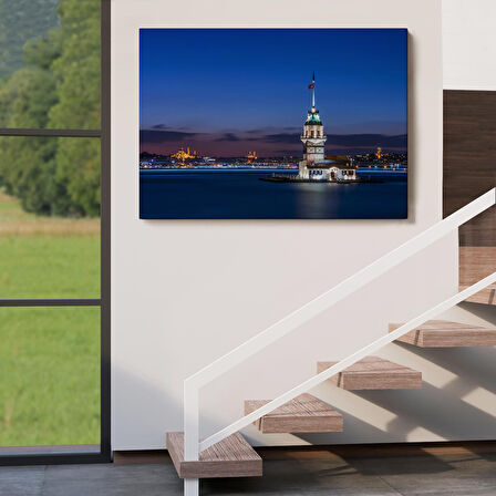 Kız Kulesi Gece Manzarası Dekoratif Kanvas Tablo-6502