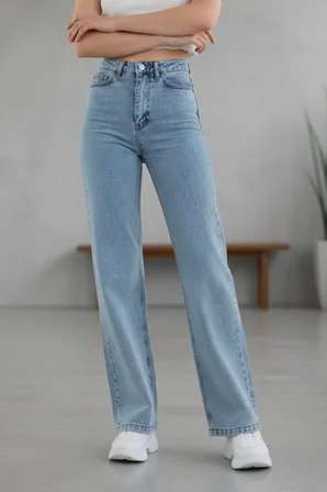 Heaven Kadın Yüksek Bel Buz Kar Yıkama Salaş Wide Leg Jeans Geniş Paça Palazzo Kot Pantolon