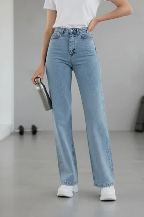 Heaven Kadın Yüksek Bel Buz Kar Yıkama Salaş Wide Leg Jeans Geniş Paça Palazzo Kot Pantolon