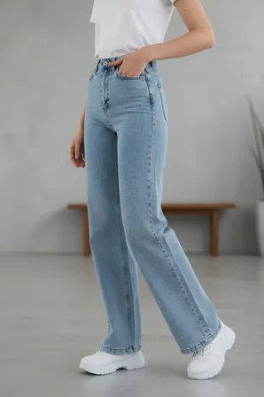 Heaven Kadın Yüksek Bel Buz Kar Yıkama Salaş Wide Leg Jeans Geniş Paça Palazzo Kot Pantolon