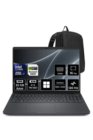 Pro Max 16 Plus Core Ultra 7 265HX RTX Pro 4000 Blackwell 16GB 32GB RAM 4TB + 4TB SSD 16" FHD+ 120Hz Win11 Pro MB16250P467 İş İstasyonu + PER4 Çanta