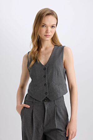 DeFacto Regular Fit Blazer Yelek Crop Basic Düz Düğmeli Z8526AZ24AUAR61