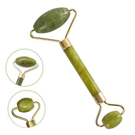 İpek Yıldızı® Özel Süngerli Kutusunda Kırılmaz Çift Taraflı 2li Cilt Yüz Masaj Aleti Jade Roller Yeşim Taş