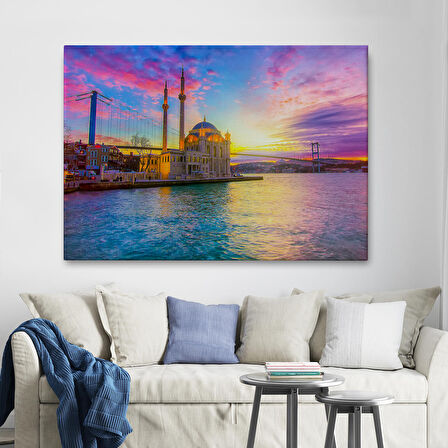 Ortaköy Camii ve Boğaziçi Köprüsü Manzarası Dekoratif Kanvas Tablo-6508