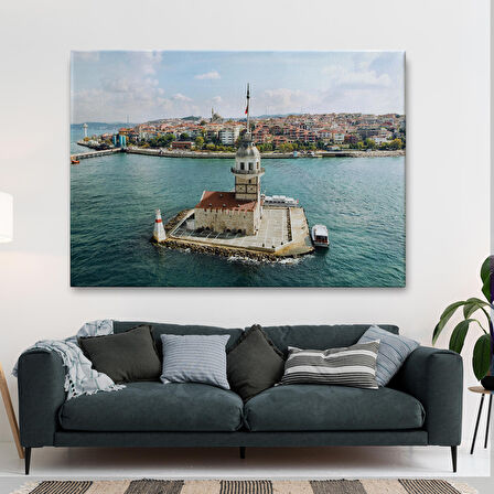 Kızkulesi ve Üsküdar Kuşbakışı Manzarası Dekoratif Kanvas Tablo-6509