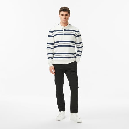 Nautica Erkek Krem Regular Fit Çizgili Sweatshirt