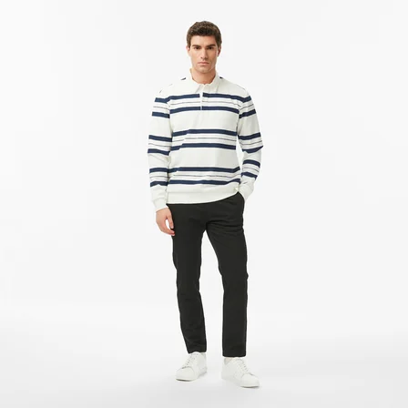 Nautica Erkek Krem Regular Fit Çizgili Sweatshirt