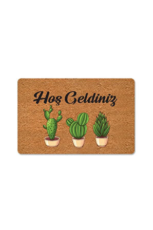 Renkli Kaktüsler Temalı Coco Görünümlü Dekoratif Kapı Önü ve Iç Mekan Paspası yıkanabilir nem alıcı