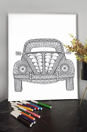 Araba 1 40x30cm Çocuklar Için Özel Boyanabilir Tablo Tuval Mandala Kalem Hediyesi Yoktur.
