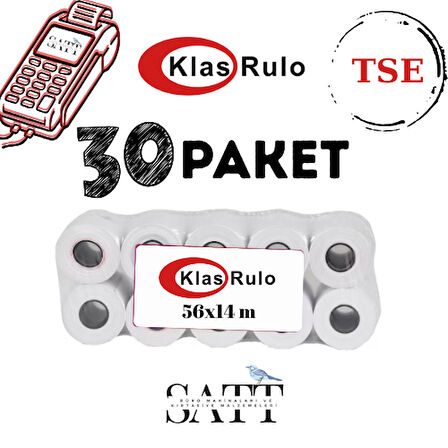 KLAS RULO Yazarkasa Pos Rulosu 56x14 mm 30 Paket 300'li Rulo