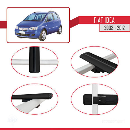 Fiat Idea 2003-2012 Arası ile Uyumlu BASIC Model Ara Atkı Tavan Barı Siyah 2 Adet