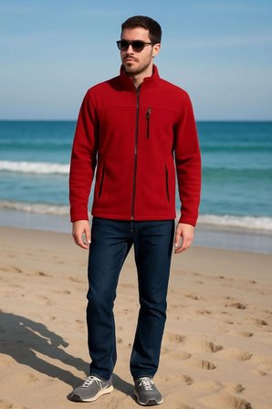 Luxic Core Erkek Outdoor Polar Ceket Bordo Tam Fermuarlı Dik Yaka 2XL