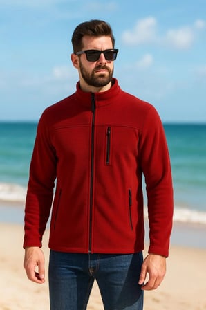 erkek bordo Fermuarlı Polar Ceket Dik Yaka Günlük ve Outdoor Kullanım