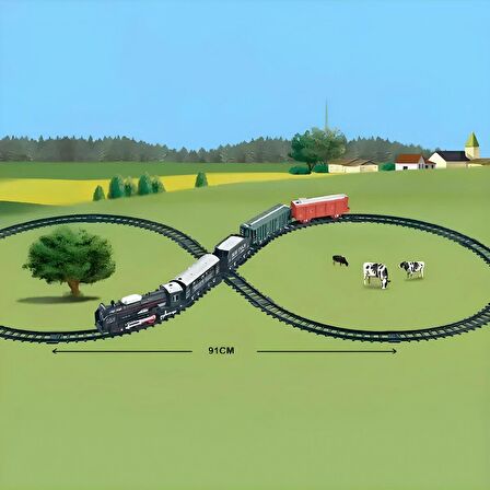 Oyuncak Klasik Tren Seti 19 Parça - Oyuncak Yolcu Treni 91 cm Ray Uzunluğu