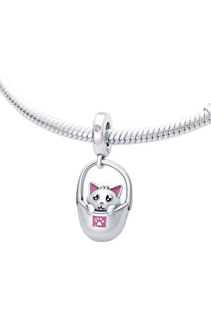 Çantada Kedi Charm | 925 Ayar Gümüş