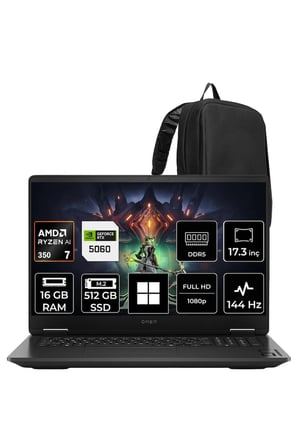 Omen 17 Ryzen AI 7 350 RTX 5060 8GB 16GB RAM 512GB SSD 17.3" FHD (1920x1080) 144Hz Win11 Pro C2EZ3EAP308 Gaming Laptop + PER4 Çanta