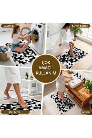 Banyo Paspası, Yumuşak Banyo Halısı, Kaymaz Dot Tabanlı, Yıkanabilir - 60x100
