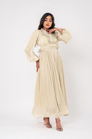 Boyundan Taş İşlemli Bel Detaylı Abiye Elbise ELB16091