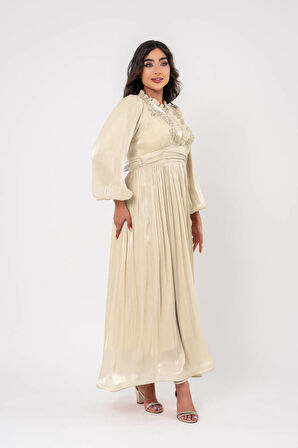 Boyundan Taş İşlemli Bel Detaylı Abiye Elbise ELB16091