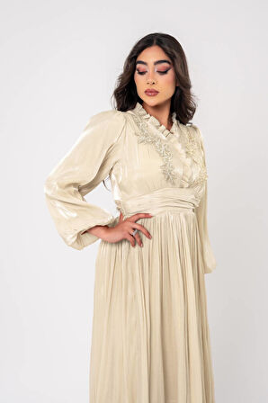 Boyundan Taş İşlemli Bel Detaylı Abiye Elbise ELB16091